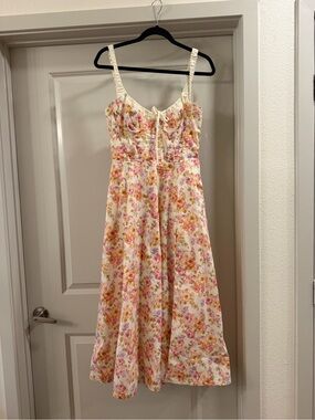 House of CB Floral Cream and Pink Satin dress